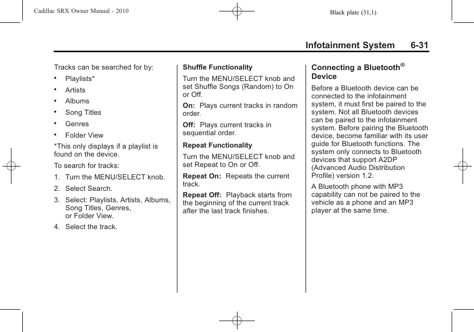Infotainment system 6-31 | Cadillac SRX 2010 User Manual | Page 197 / 468