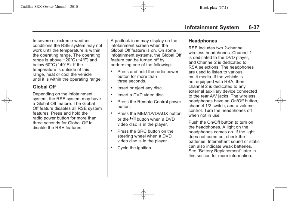 Infotainment system 6-37 | Cadillac SRX 2010 User Manual | Page 203 / 468