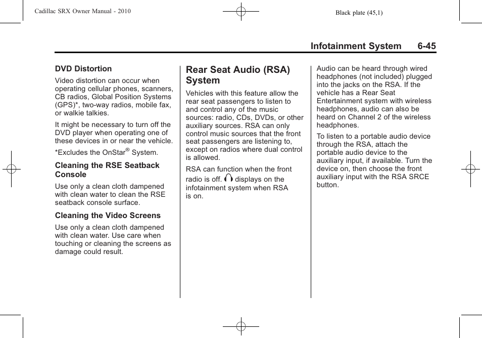 Rear seat audio (rsa) system, Rsa), Infotainment system 6-45 | Cadillac SRX 2010 User Manual | Page 211 / 468