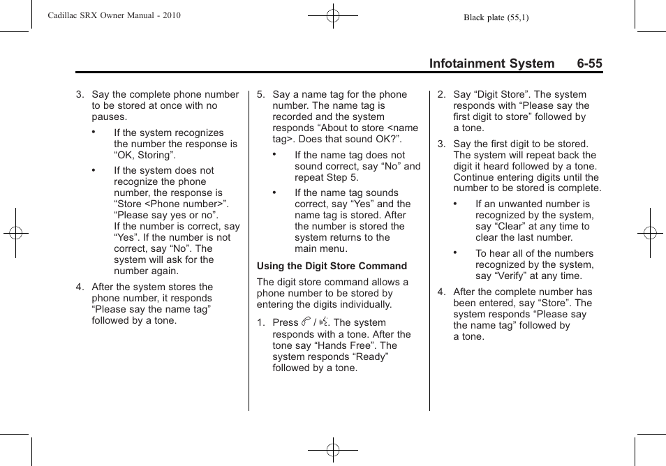 Infotainment system 6-55 | Cadillac SRX 2010 User Manual | Page 221 / 468