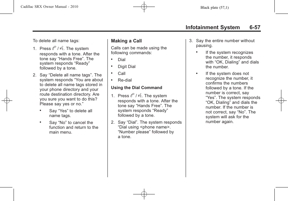 Infotainment system 6-57 | Cadillac SRX 2010 User Manual | Page 223 / 468