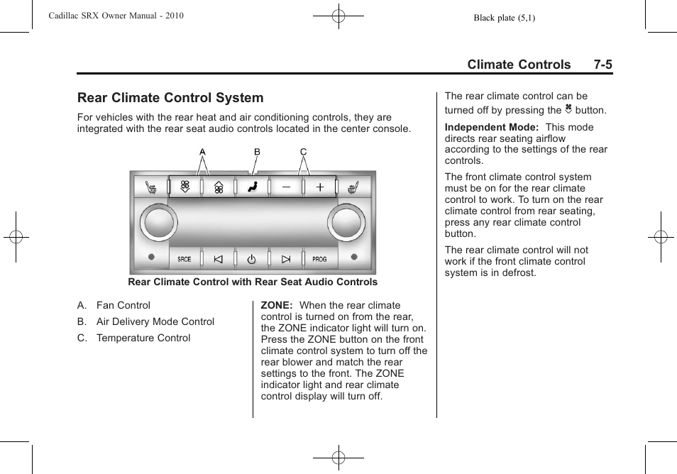 Rear climate control system, Rear climate control, System -5 | Cadillac SRX 2010 User Manual | Page 243 / 468