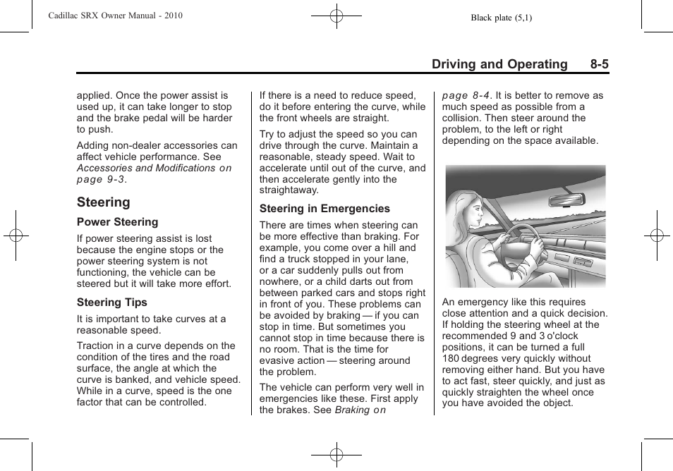 Steering, Steering -5, Parked | Cadillac SRX 2010 User Manual | Page 249 / 468