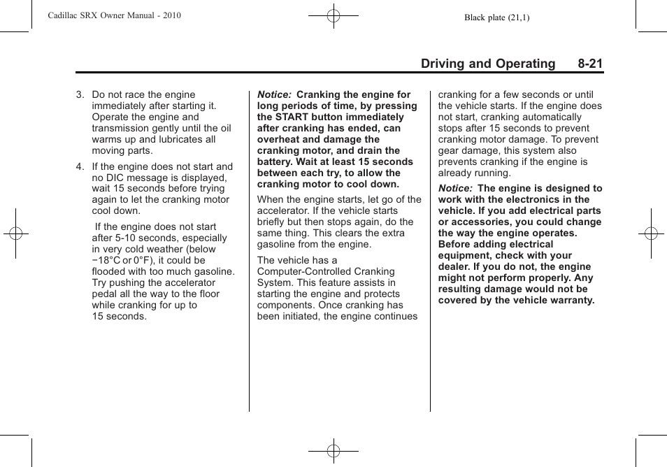 Driving and operating 8-21 | Cadillac SRX 2010 User Manual | Page 265 / 468