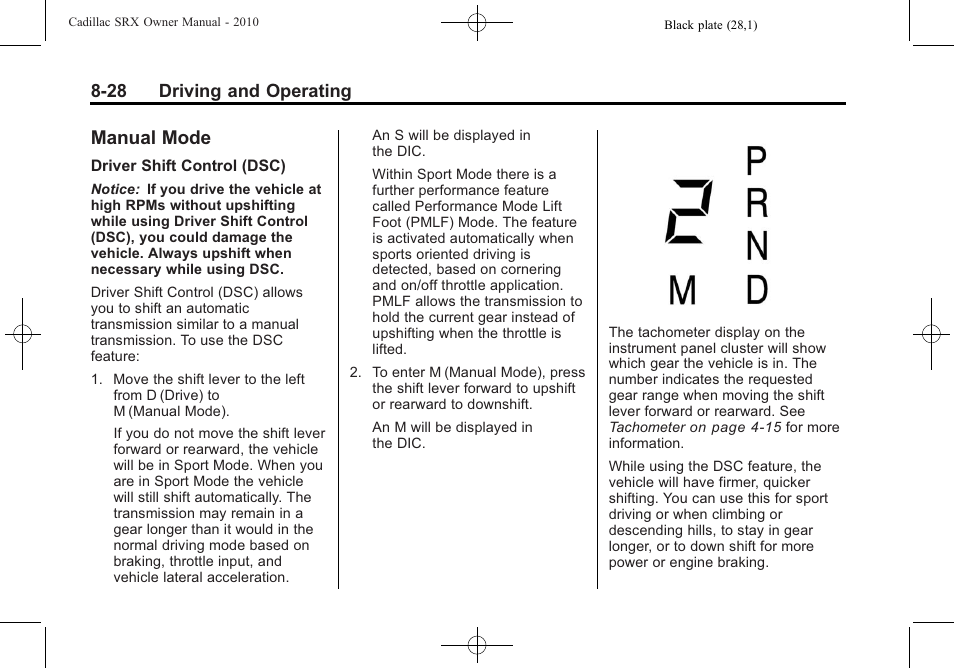 Manual mode, Manual mode -28 | Cadillac SRX 2010 User Manual | Page 272 / 468