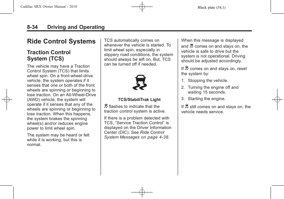 Ride control systems, Traction control system (tcs), Ride control systems -34 | Traction control, System (tcs) -34 | Cadillac SRX 2010 User Manual | Page 278 / 468