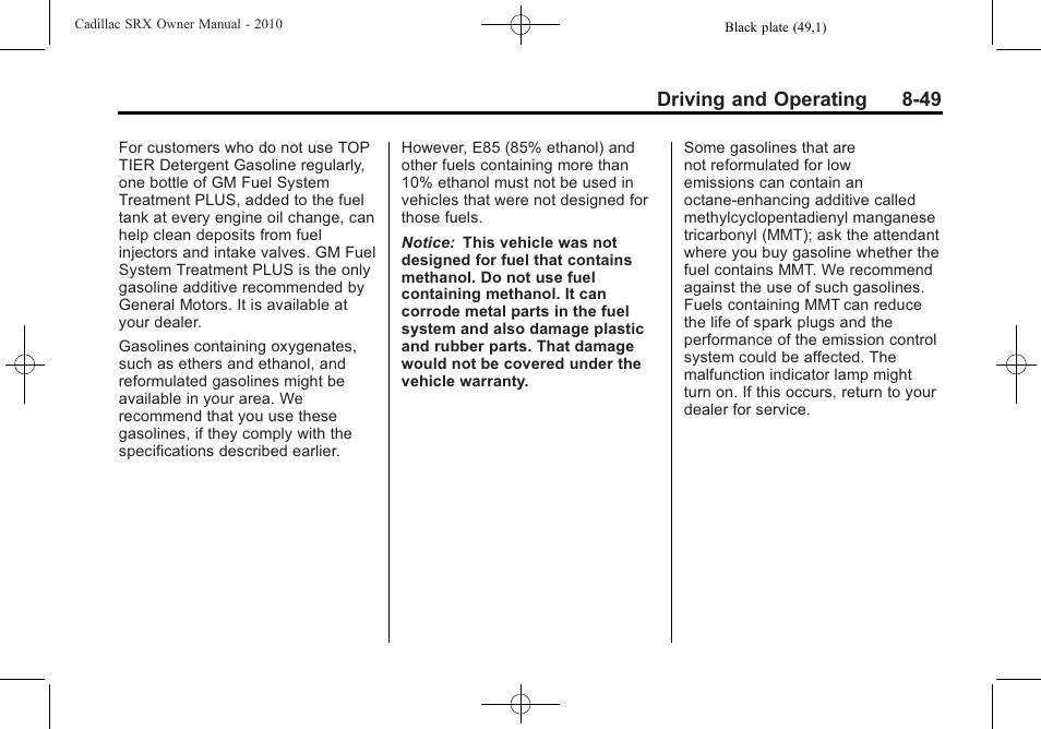 Driving and operating 8-49 | Cadillac SRX 2010 User Manual | Page 293 / 468