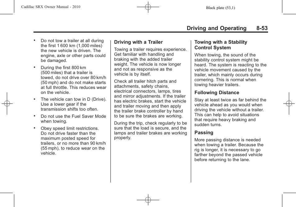 Driving and operating 8-53 | Cadillac SRX 2010 User Manual | Page 297 / 468