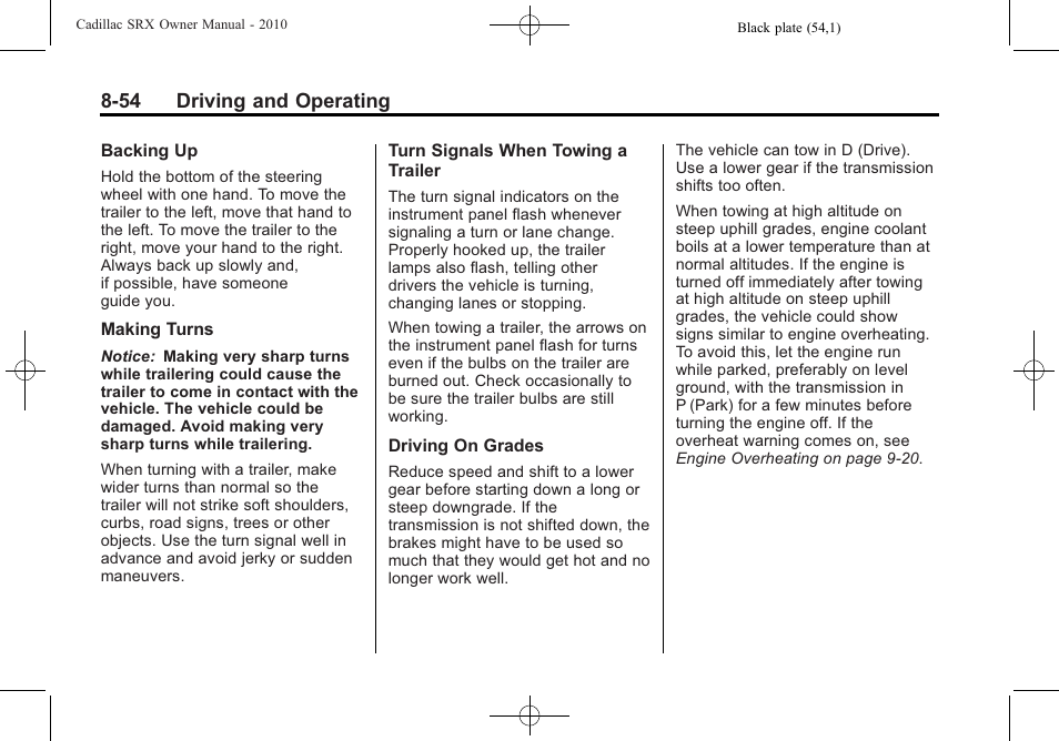 54 driving and operating | Cadillac SRX 2010 User Manual | Page 298 / 468