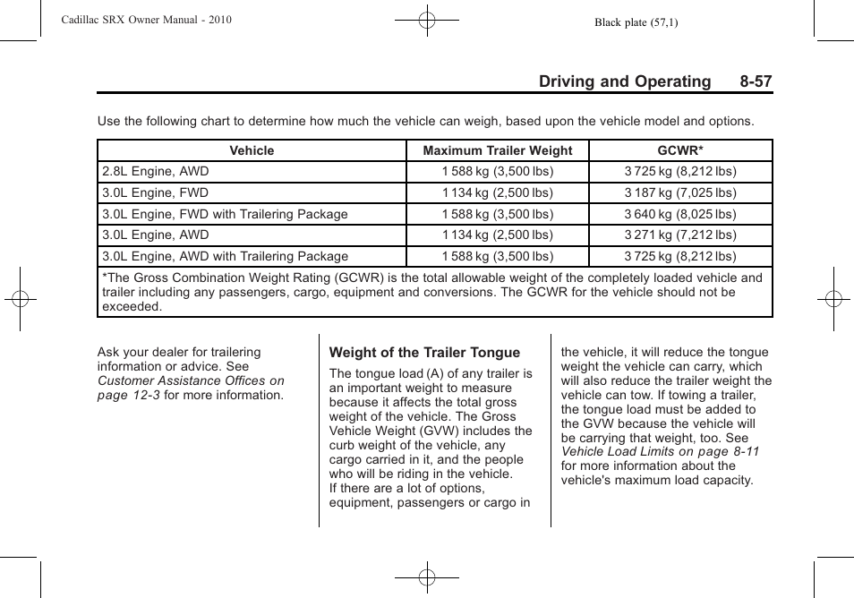 Driving and operating 8-57 | Cadillac SRX 2010 User Manual | Page 301 / 468