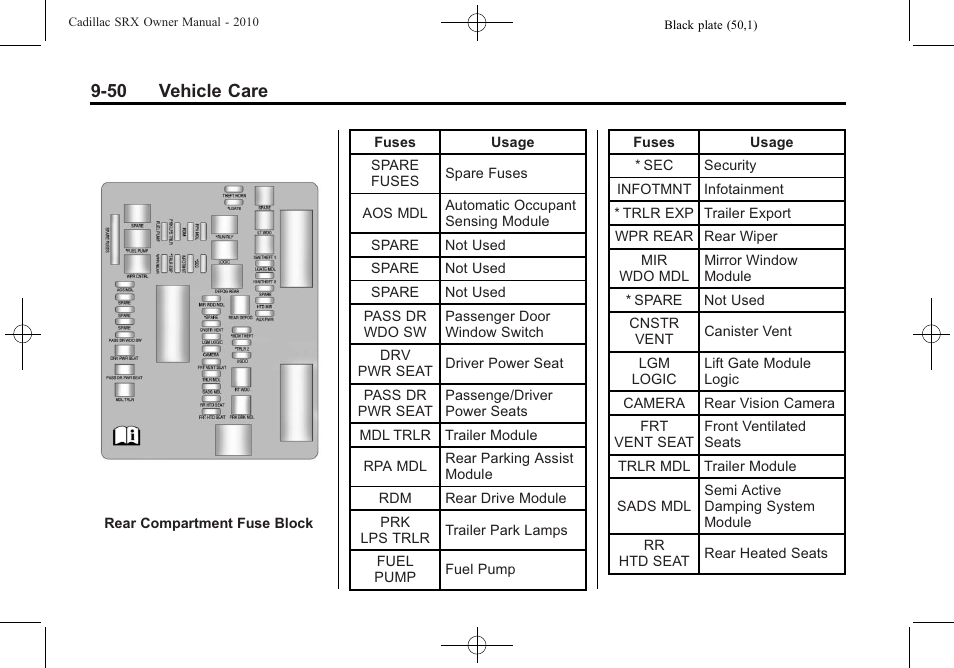 50 vehicle care | Cadillac SRX 2010 User Manual | Page 356 / 468