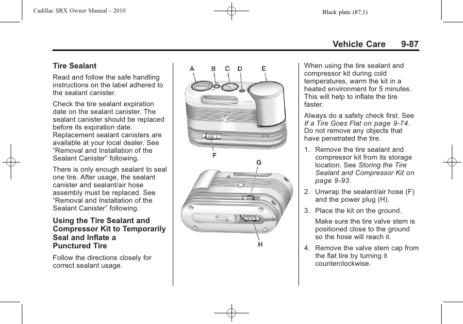 Vehicle care 9-87 | Cadillac SRX 2010 User Manual | Page 393 / 468