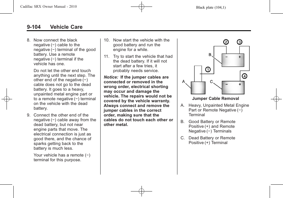 104 vehicle care | Cadillac SRX 2010 User Manual | Page 410 / 468