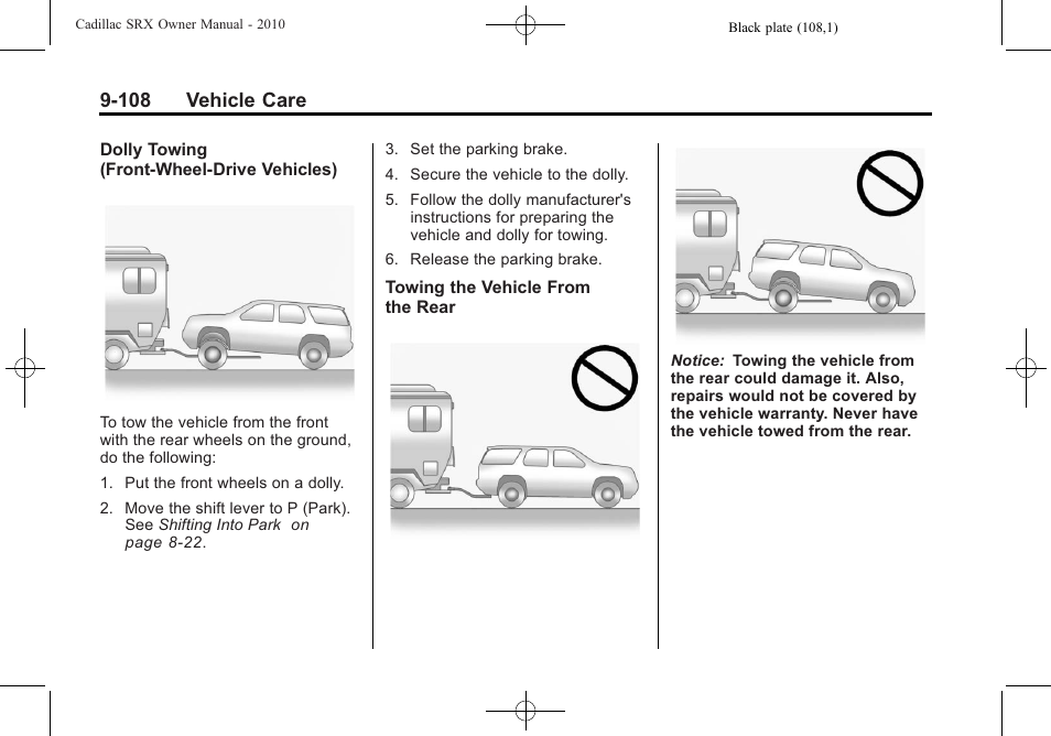 108 vehicle care | Cadillac SRX 2010 User Manual | Page 414 / 468