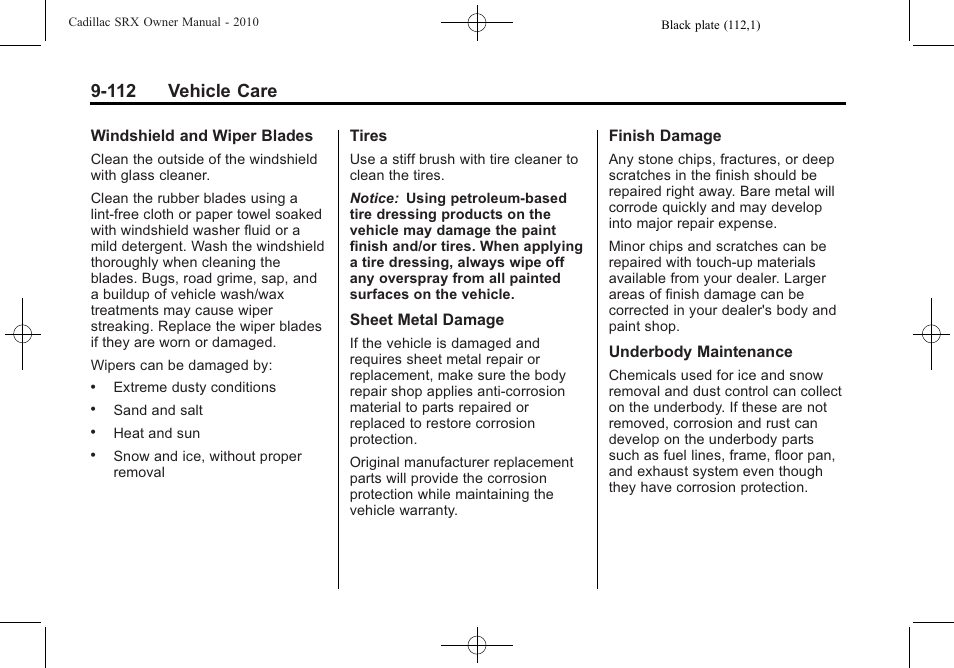 112 vehicle care | Cadillac SRX 2010 User Manual | Page 418 / 468