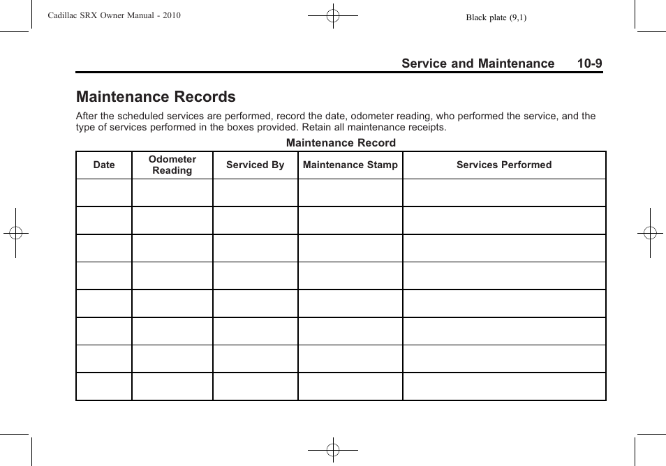 Maintenance records, Maintenance records -9 | Cadillac SRX 2010 User Manual | Page 431 / 468