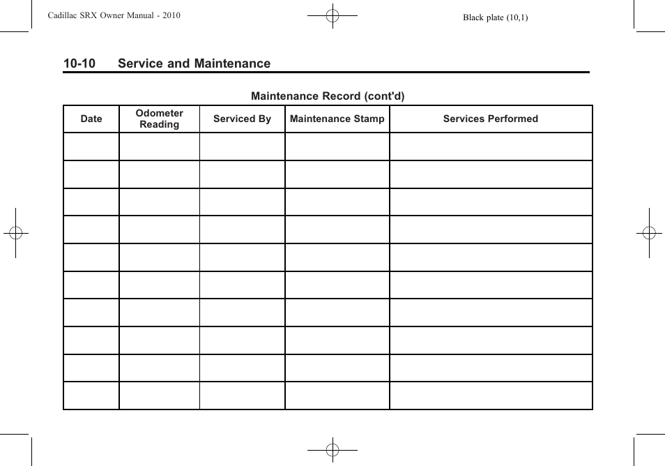 10 service and maintenance | Cadillac SRX 2010 User Manual | Page 432 / 468