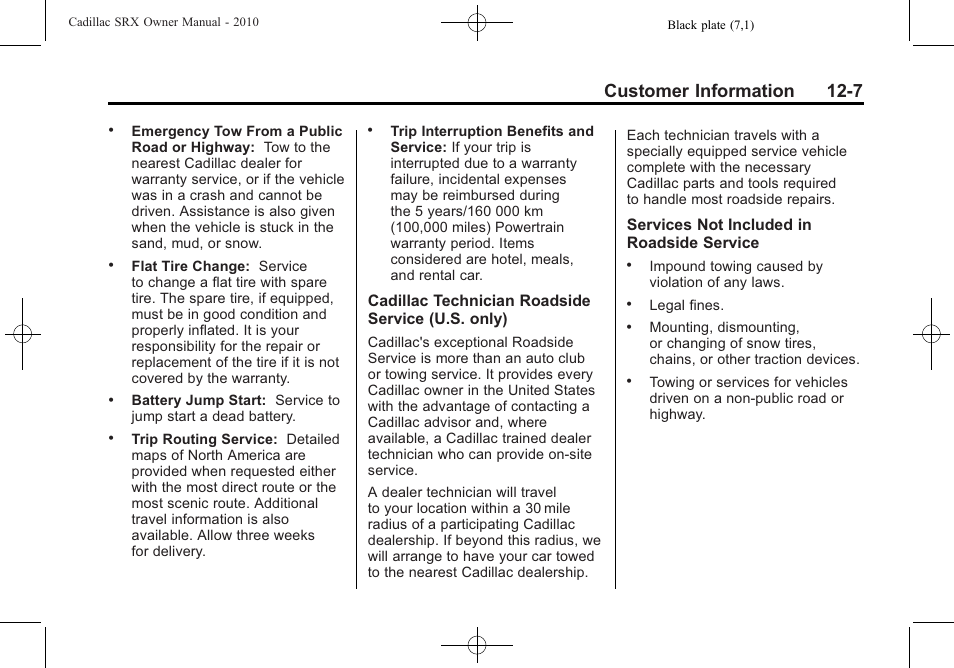 Customer information 12-7 | Cadillac SRX 2010 User Manual | Page 445 / 468