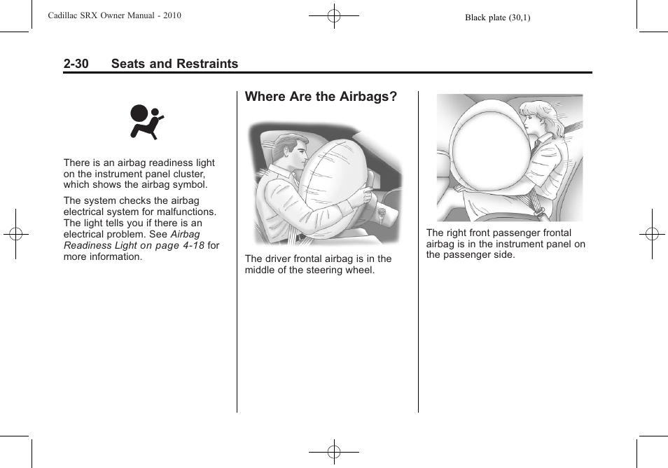 Where are the airbags, Where are the airbags? -30 | Cadillac SRX 2010 User Manual | Page 64 / 468