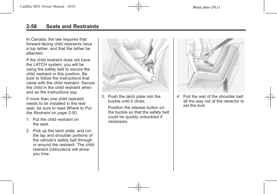 58 seats and restraints | Cadillac SRX 2010 User Manual | Page 92 / 468