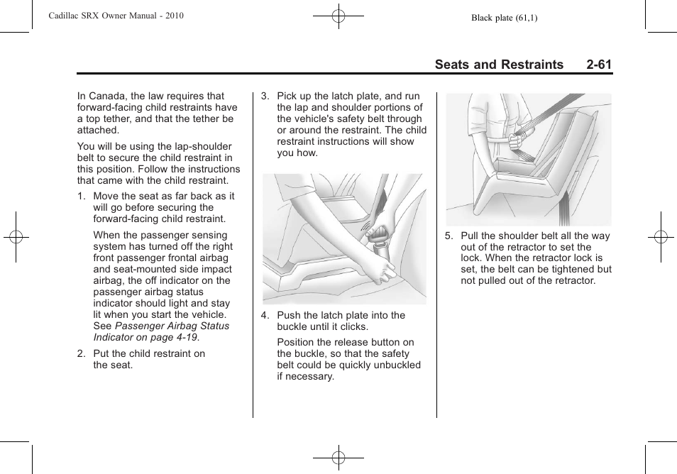 Seats and restraints 2-61 | Cadillac SRX 2010 User Manual | Page 95 / 468