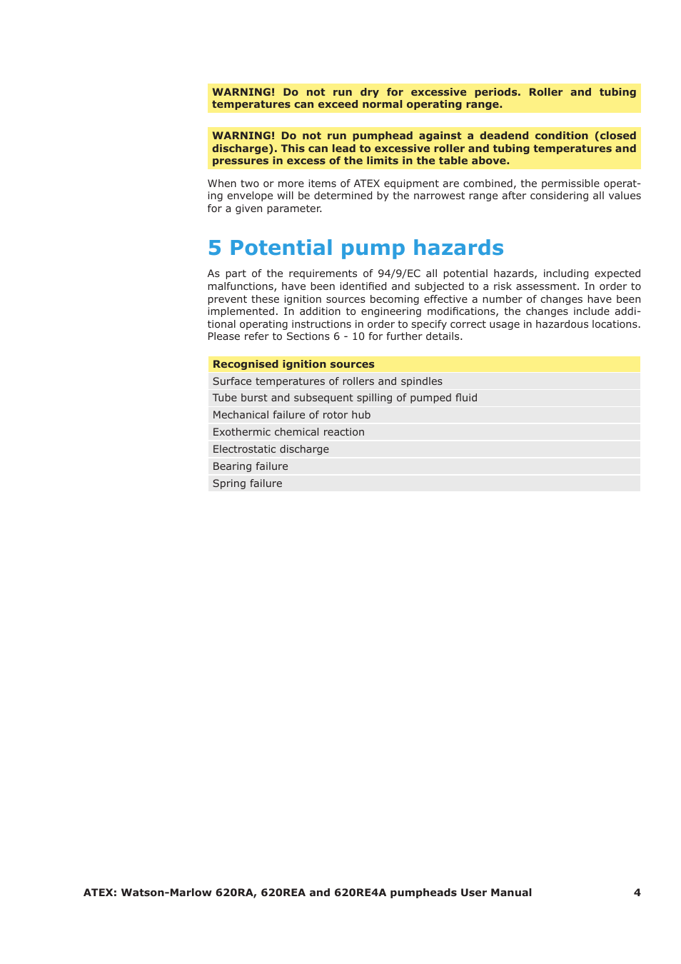 5 potential pump hazards | Watson-Marlow 620RA User Manual | Page 4 / 11