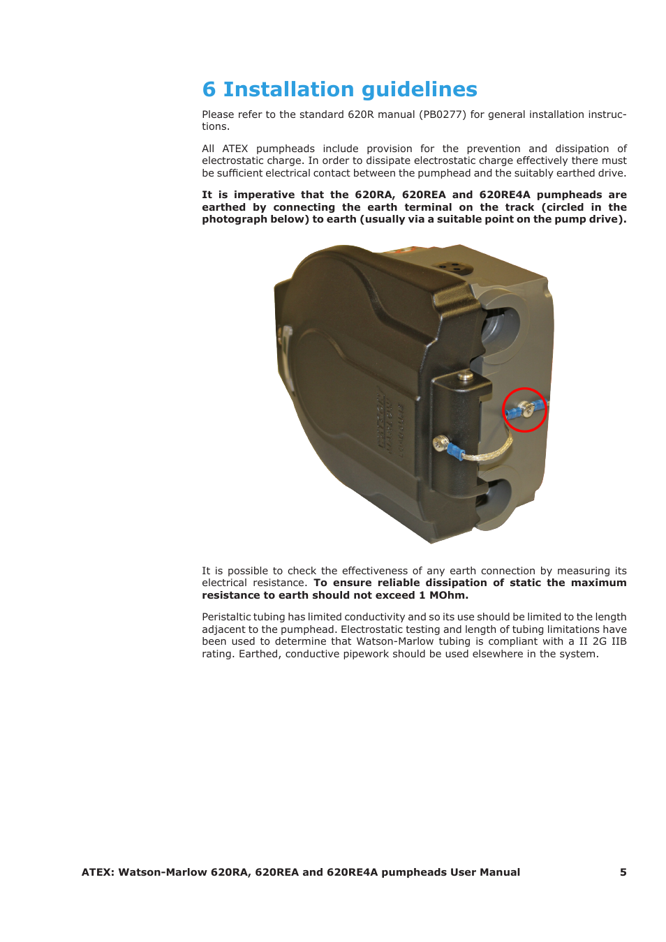 6 installation guidelines | Watson-Marlow 620RA User Manual | Page 5 / 11