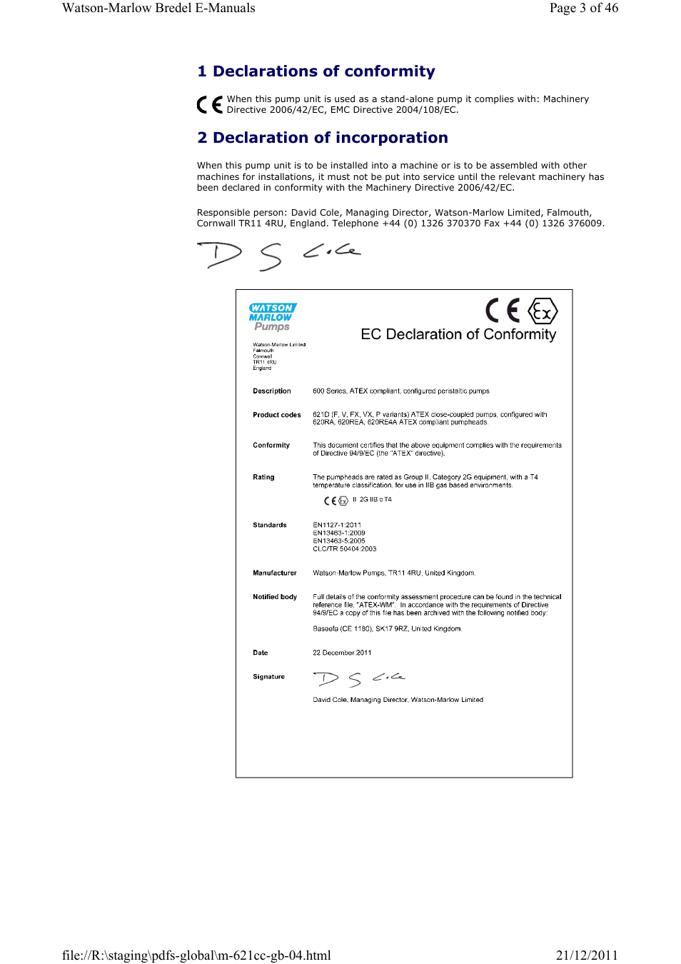 Watson-Marlow 621CC User Manual | Page 3 / 46