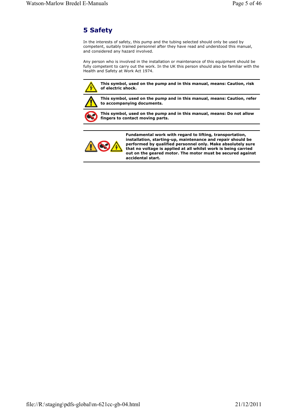 5 safety | Watson-Marlow 621CC User Manual | Page 5 / 46