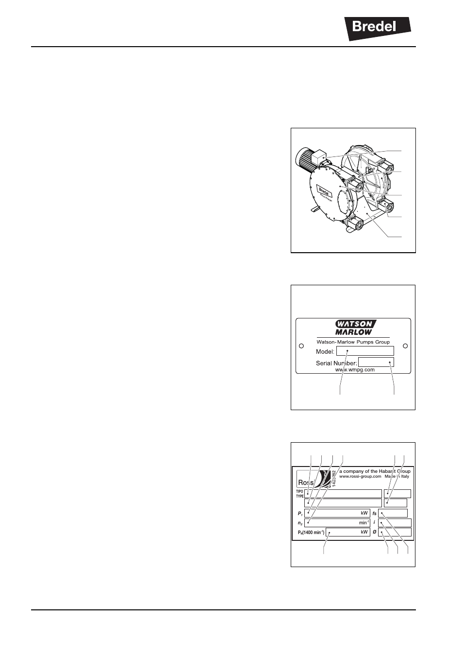 4 description, 1 identification of the product, 2 identification of the pump | 3 identification of the gearbox | Watson-Marlow Bredel 265 User Manual | Page 14 / 96