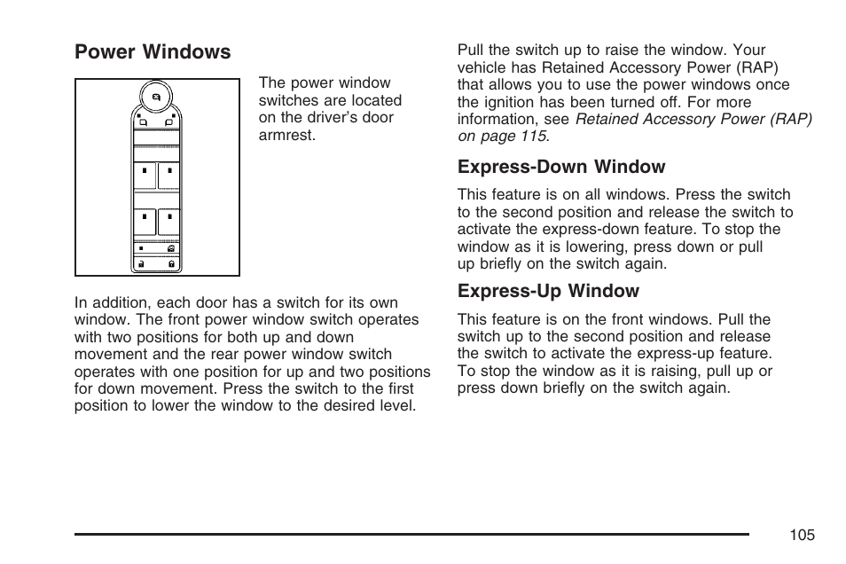 Power windows | Cadillac 2007 DTS User Manual | Page 105 / 508