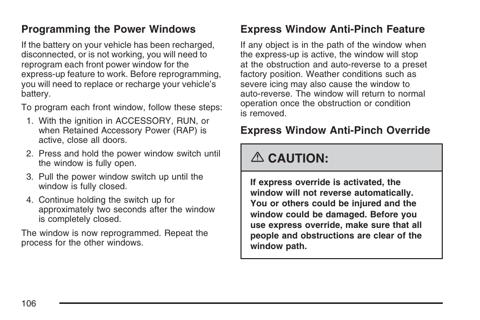 Caution | Cadillac 2007 DTS User Manual | Page 106 / 508