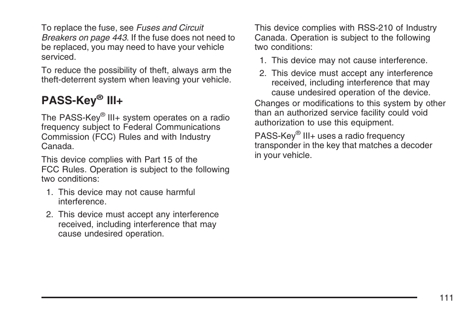 Pass-key® iii, Pass-key | Cadillac 2007 DTS User Manual | Page 111 / 508