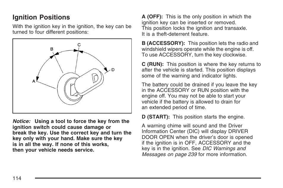 Ignition positions | Cadillac 2007 DTS User Manual | Page 114 / 508