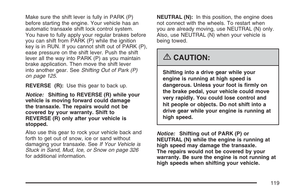 Caution | Cadillac 2007 DTS User Manual | Page 119 / 508