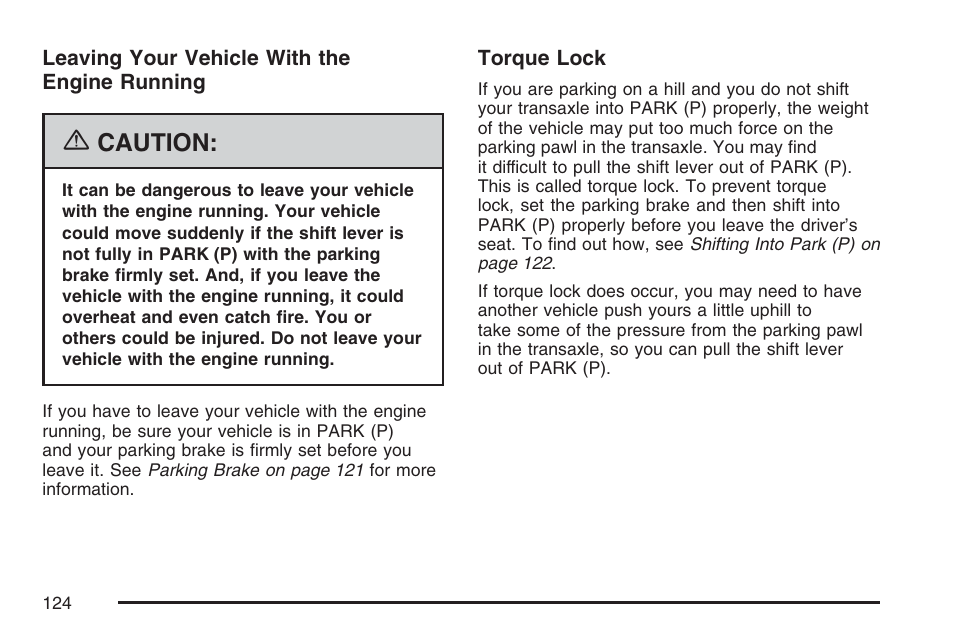 Caution | Cadillac 2007 DTS User Manual | Page 124 / 508