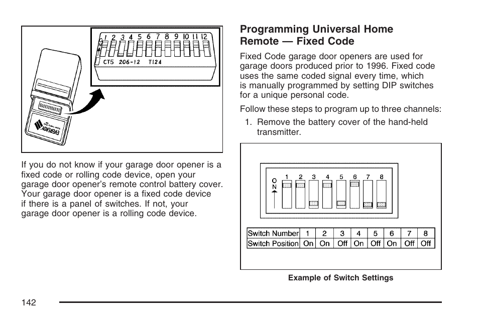 Programming universal home remote — fixed code | Cadillac 2007 DTS User Manual | Page 142 / 508