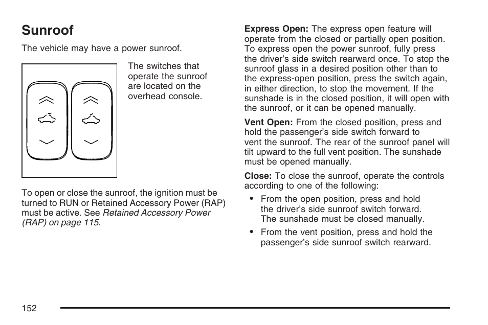 Sunroof | Cadillac 2007 DTS User Manual | Page 152 / 508