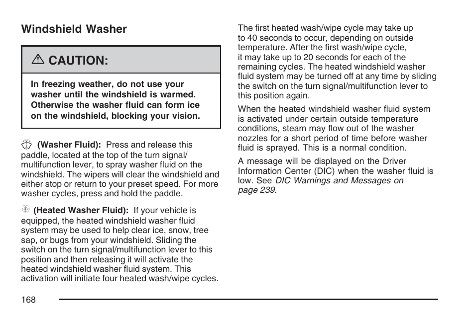 Windshield washer, Windshield, Washer | Caution | Cadillac 2007 DTS User Manual | Page 168 / 508