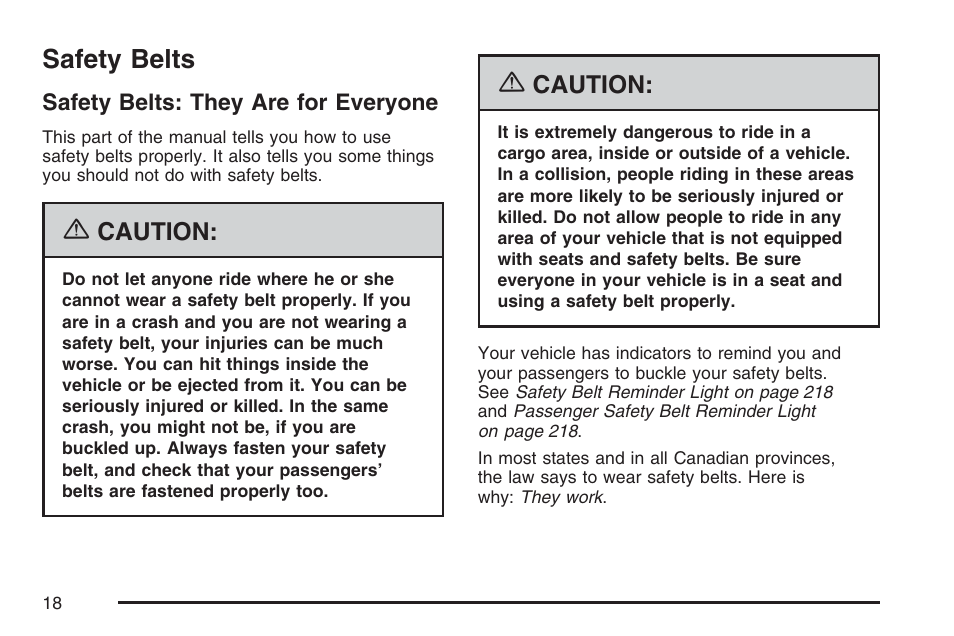 Safety belts, Safety belts: they are for everyone | Cadillac 2007 DTS User Manual | Page 18 / 508