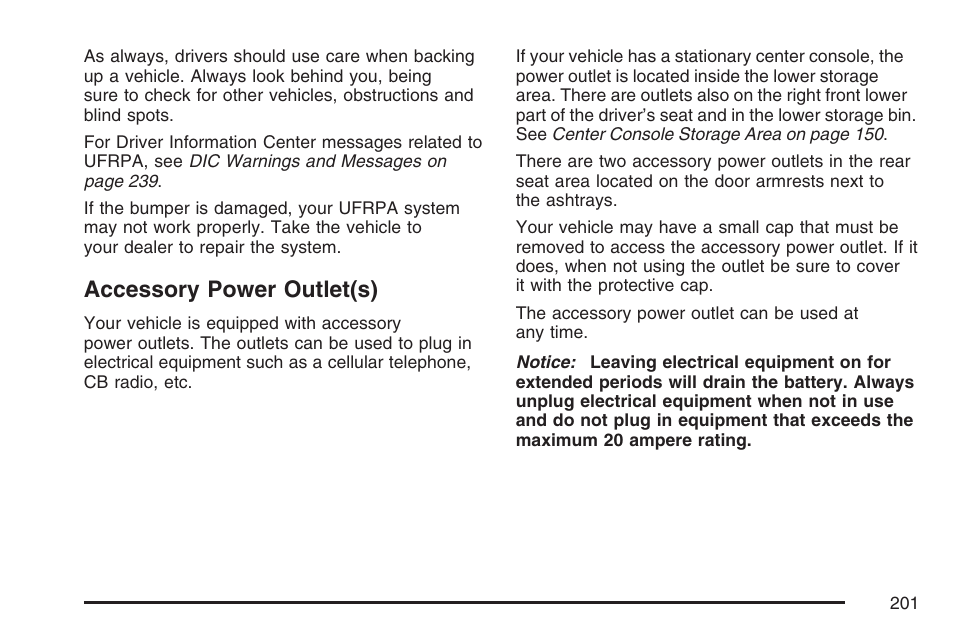 Accessory power outlet(s) | Cadillac 2007 DTS User Manual | Page 201 / 508