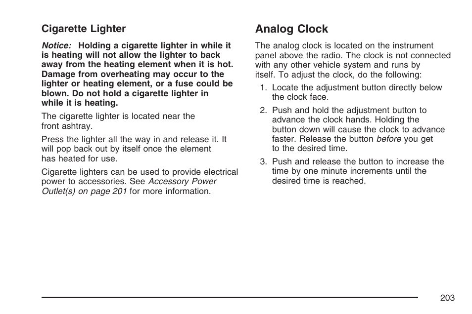 Analog clock | Cadillac 2007 DTS User Manual | Page 203 / 508