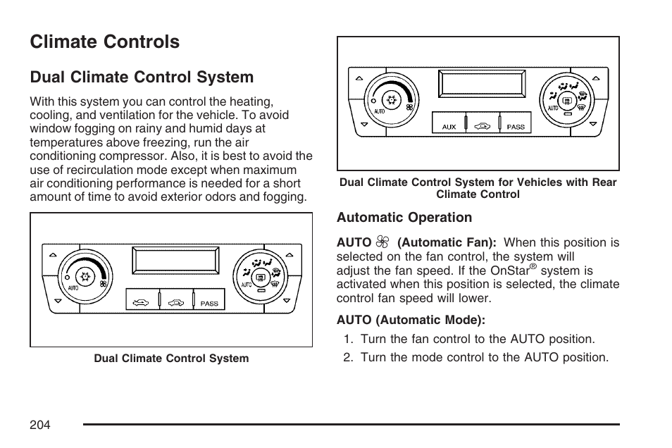 Climate controls, Dual climate control system, Dual climate control | System | Cadillac 2007 DTS User Manual | Page 204 / 508