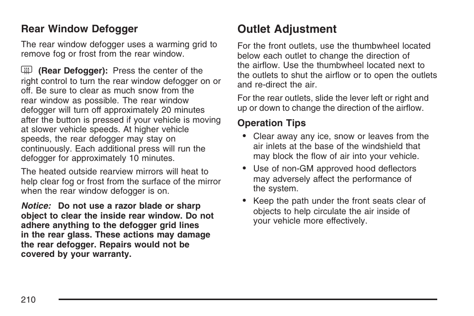 Outlet adjustment | Cadillac 2007 DTS User Manual | Page 210 / 508