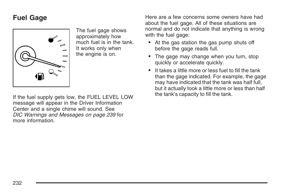 Fuel gage | Cadillac 2007 DTS User Manual | Page 232 / 508