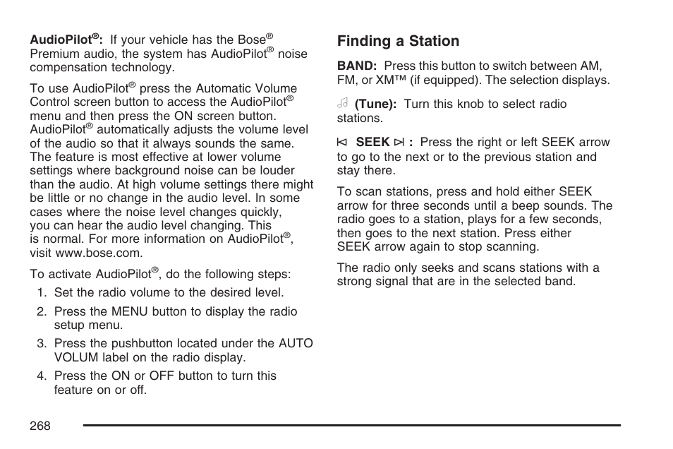 Finding a station | Cadillac 2007 DTS User Manual | Page 268 / 508