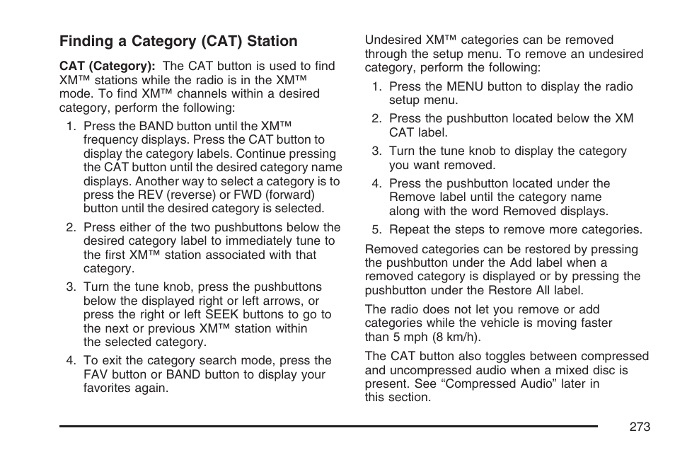 Finding a category (cat) station | Cadillac 2007 DTS User Manual | Page 273 / 508