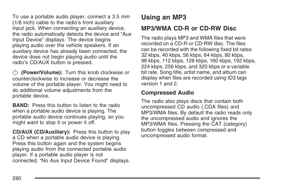 Using an mp3 | Cadillac 2007 DTS User Manual | Page 280 / 508