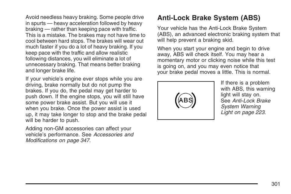 Anti-lock brake system (abs) | Cadillac 2007 DTS User Manual | Page 301 / 508