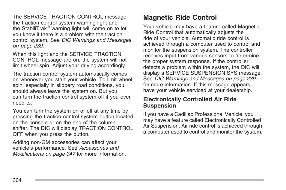 Magnetic ride control | Cadillac 2007 DTS User Manual | Page 304 / 508